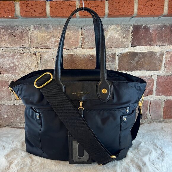 Marc By Marc Jacobs Black Nylon Double Handle Zippered Large Tote with Strap - Picture 1 of 9